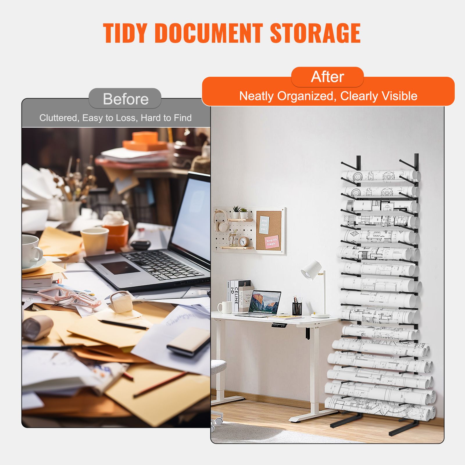 Blueprint Storage Rack, Hanging Poster Display Rack 16-Tier, Vertical Blueprint Roll File Holder 2 Rolls/tire, Roll File Storage Rack for Blueprint Map Poster — image 5