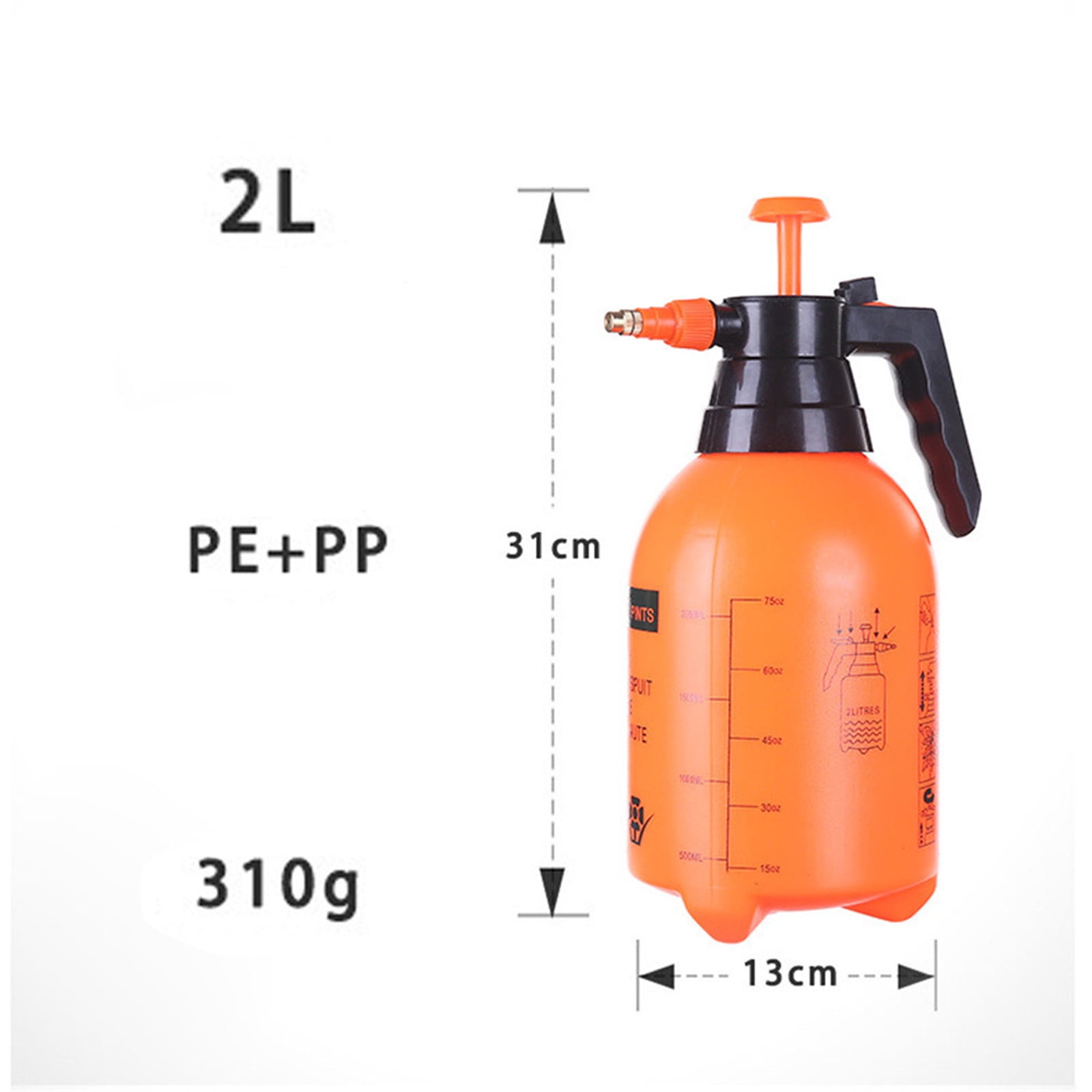 Handheld Garden Pump Sprayer, 2L Lawn & Garden Pressure Water Spray Bottle with Adjustable Brass Nozzle, for Plants and Other Cleaning Solutions Orange โ image 3