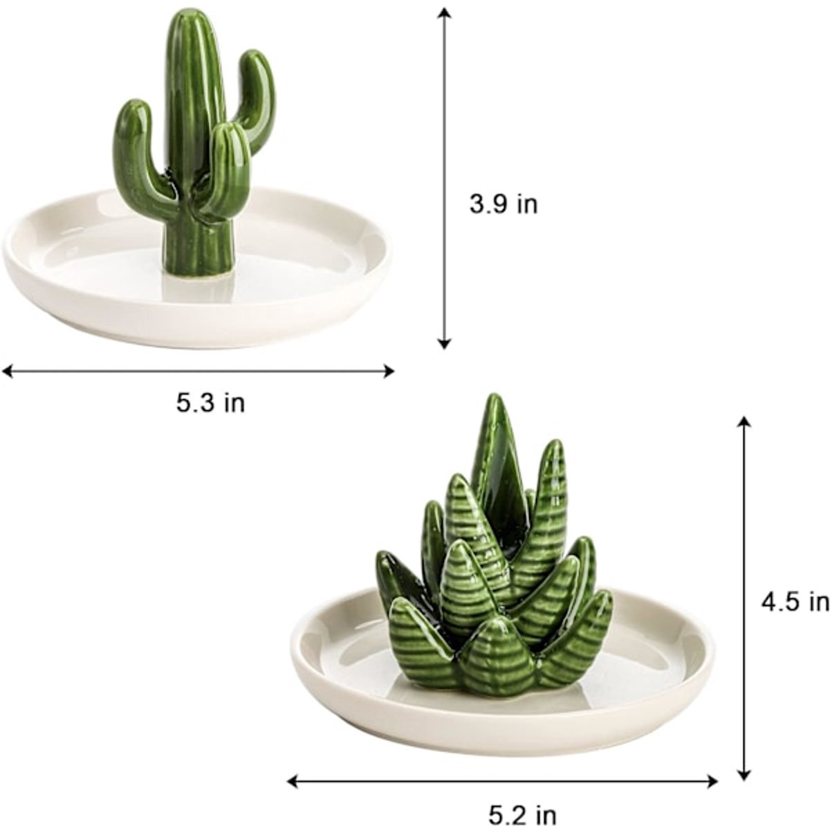 Two-Piece Jewelry Display Set - Aloe Vera and Cactus Ring Organizer Set - Ceramic - Jewelry Organizer - Bracelet, Earring, and Necklace Organizer with Leaf — image 4