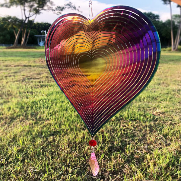 Metal wind chime, hanging garden decoration, stainless steel, heart pattern, spin with 360° rotating hook, 37x20 cm — image 4