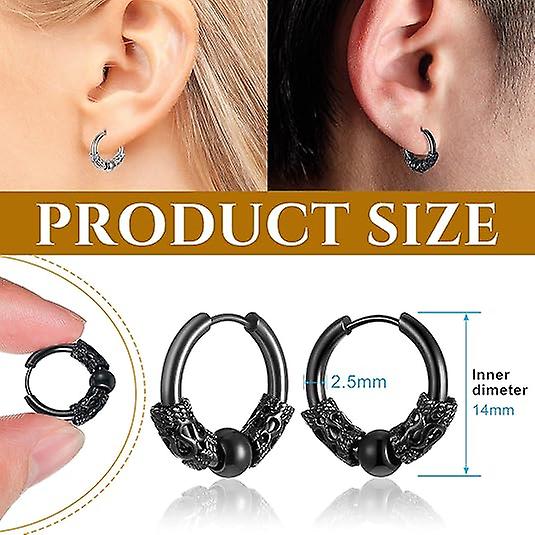 14mm Men's Titanium Steel Hoop Earrings Set - Black & Silver, Punk Rock Style — image 2