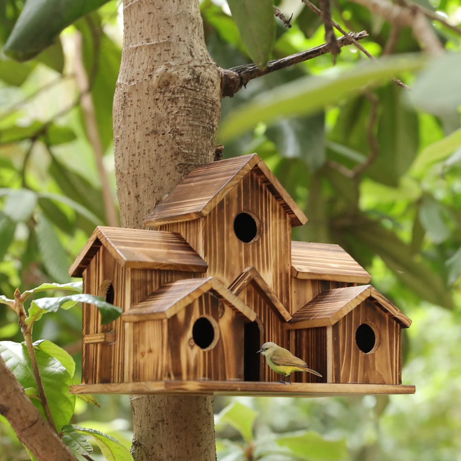 Wooden Bird Houses for Outside Hanging Clearance,6 Hole Handmade Natural Bird House for Backyard/Courtyard/Patio Decor,Large — image 3