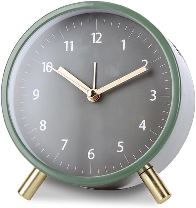 Silent Alarm Clock with Night Light and Backlight, Small Metal Clock for Bedroom Office Living Room, Green — image 2
