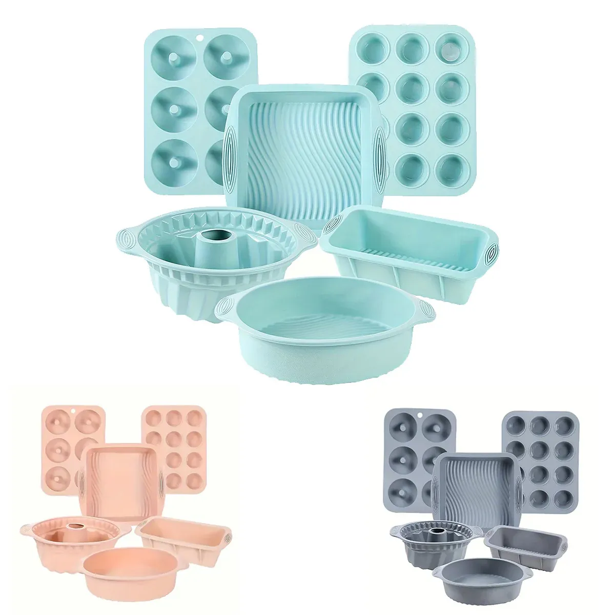 6PCS Silicone Cake Mould Set Baking Pans Nonstick Cupcake Cookie Tools Reusable - Pink — image 3