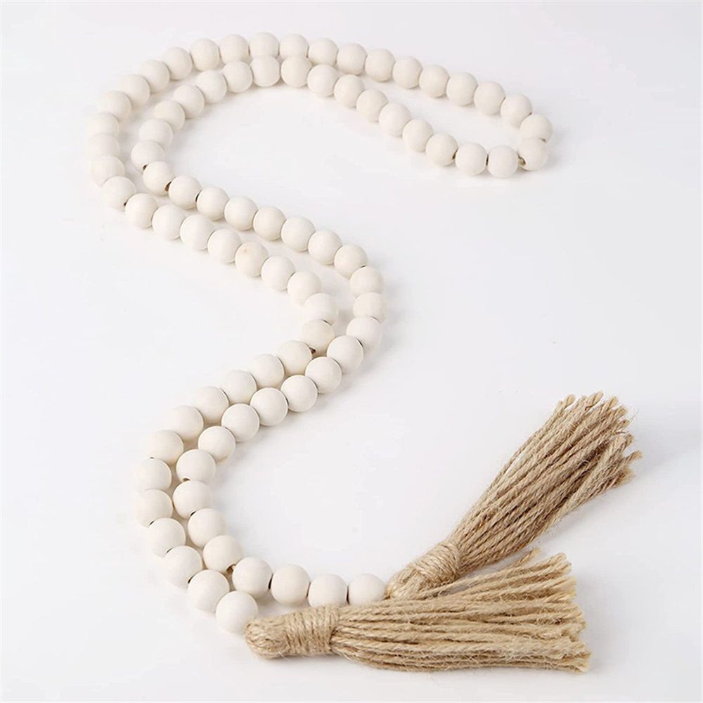 2 pack 58in Wood Bead Garland with Tassels, Farmhouse Rustic Country Decor Prayer Boho Wall Hanging Decoration (Nature) — image 3