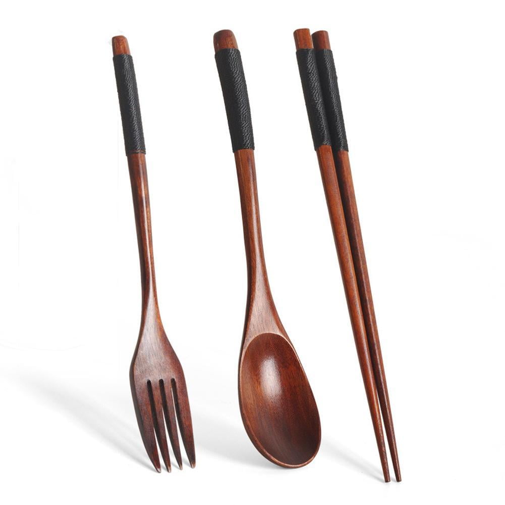 Japanese Natural Chopsticks Wooden Spoon Fork Cutlery Style Set BEST E2B9 — image 4