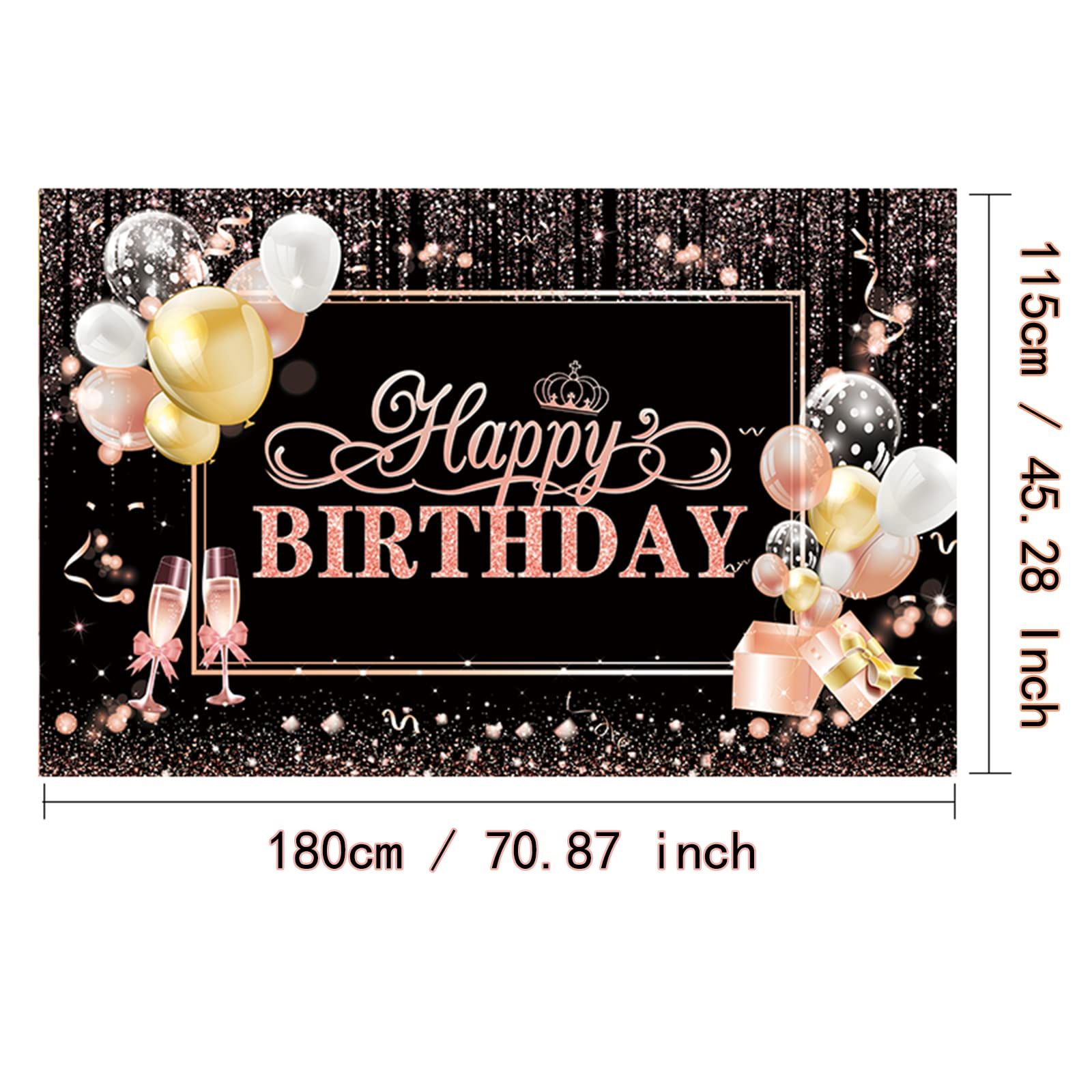 Rose Gold Happy Birthday Backdrop Banner,Happy Birthday Decoration Banner, Happy Birthday Backdrop for Girls Women71 x 45 Inch — image 2
