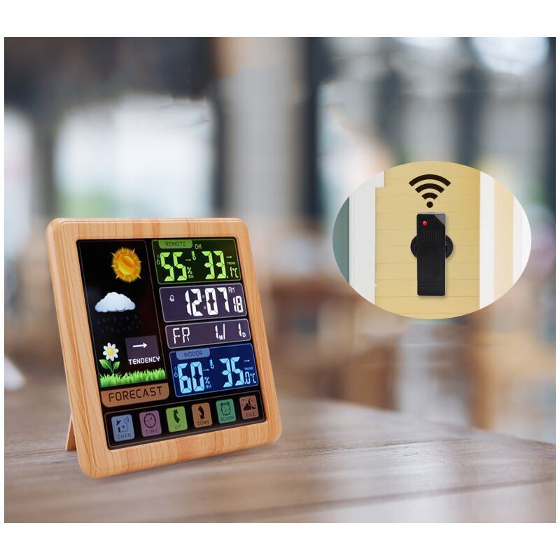Wireless Weather Clock, Multifunctional Color Screen Clock, Home Touchscreen Thermometer and Hygrometer Alarm Clock — image 4