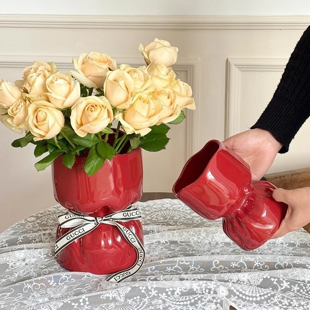 Artisan Handcrafted Ceramic Vase - Minimalist Home Decor with Stable Base(red) — image 4