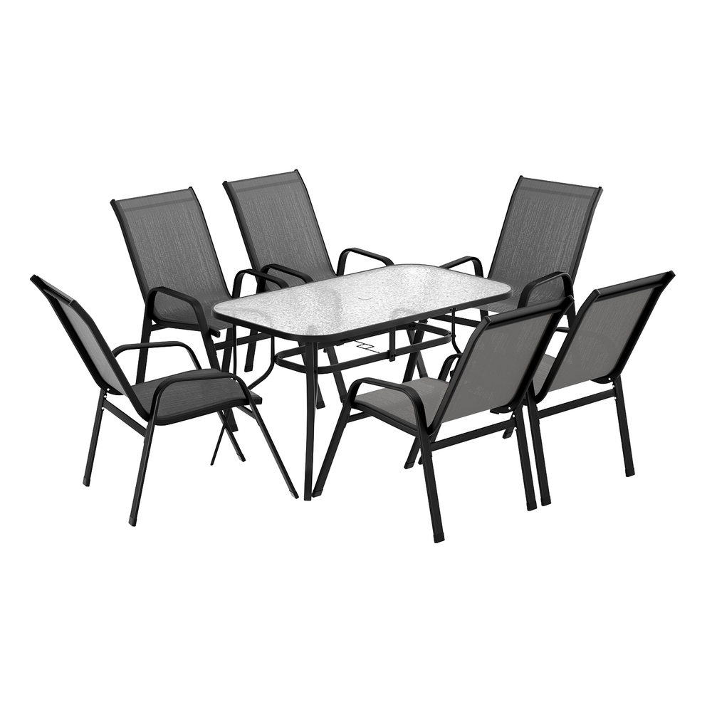 Gardeon 7PC Outdoor Dining Set Table and Chairs Patio Furniture Garden Bistro Set Grey — image 3