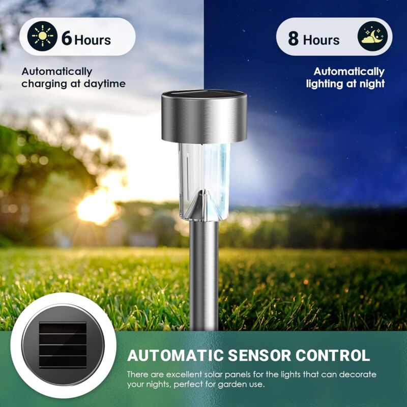 Outdoor Solar Lights LED Landscape Light Pack/Pathway Lights Stainless Steel-12 — image 3