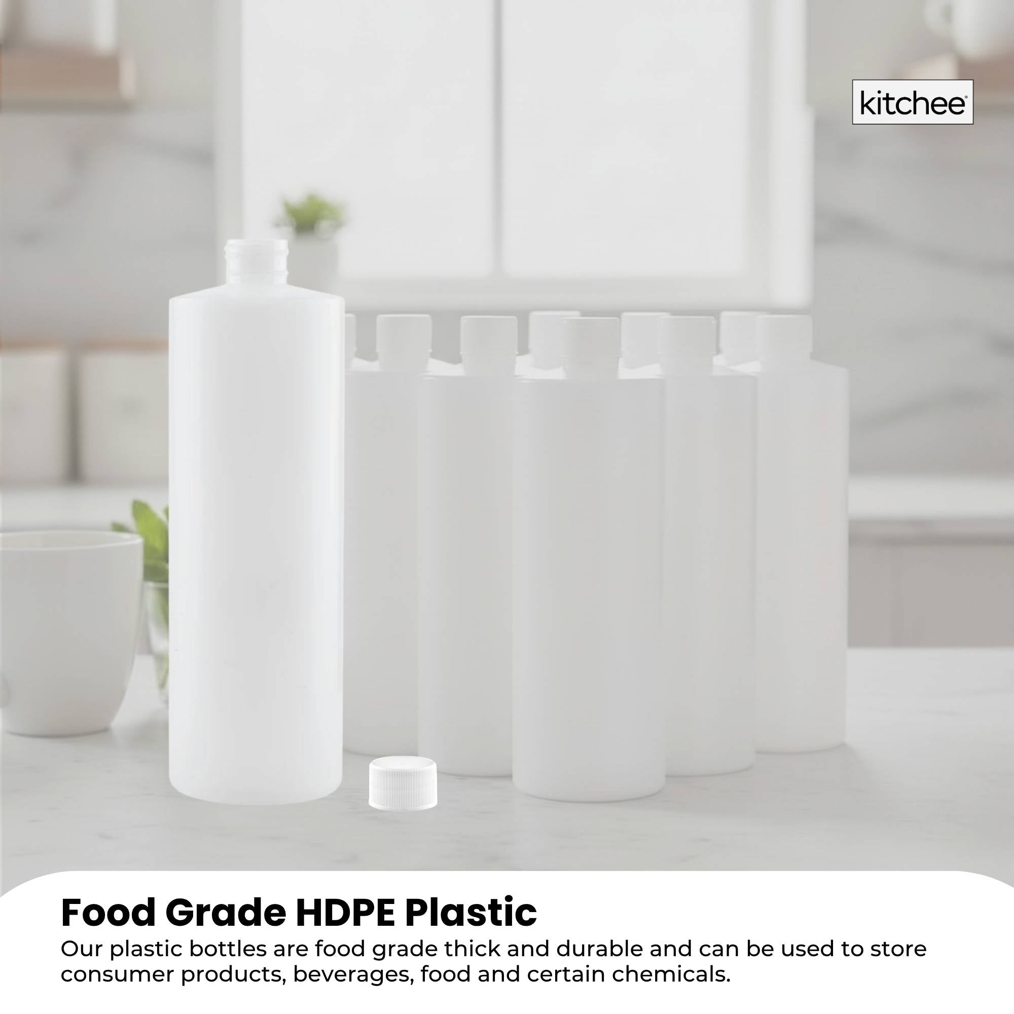 Kitchee 10x 250ml Natural HDPE Round Bottle + 28/410 Caps - Empty Plastic Food Storage — image 2