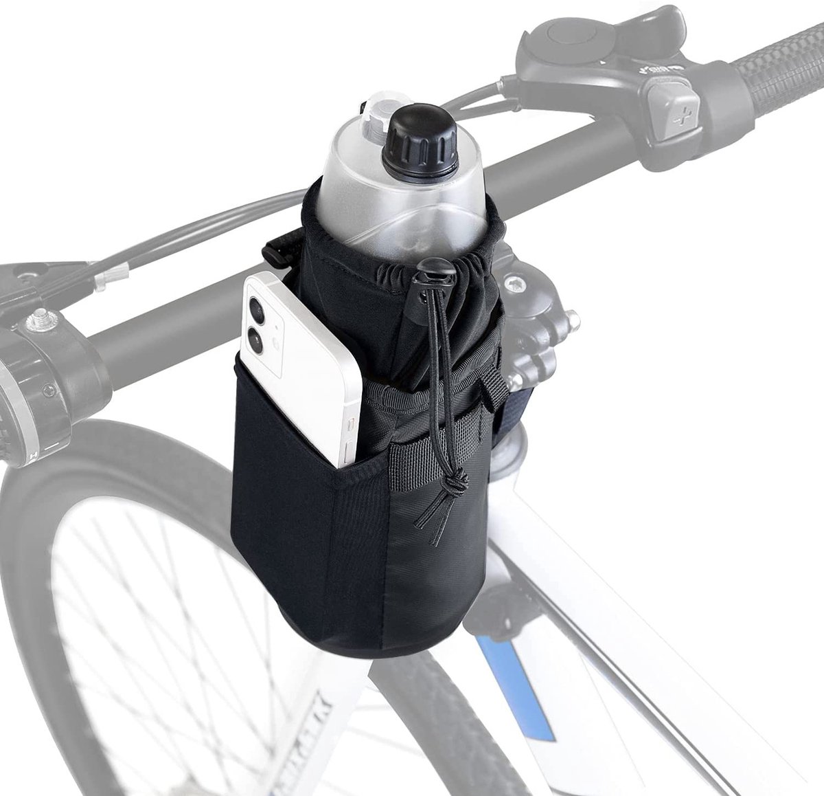 Bicycle panniers - Water bottle cage - Insulated cup holder with shoulder strap - Cup holder with phone storage for adults and children - Water