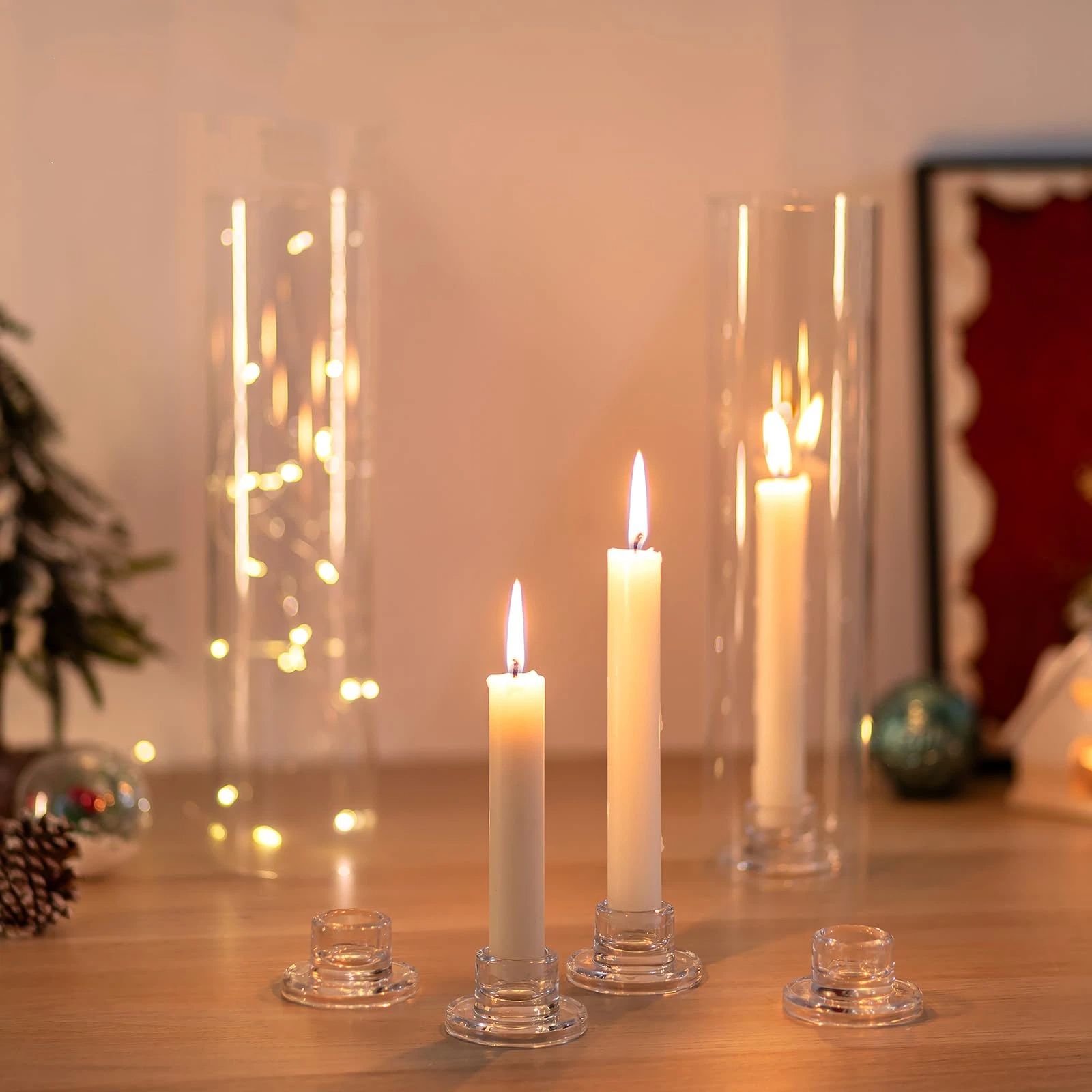 Glass Taper Candle Holders: 10 PCS Candlestick Holders Clear Short Tapered Candle Holder Set - Candle Stick Holder Decor for Table Centerpiece Wedding Party โ image 4