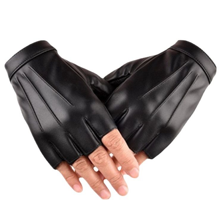 Half Finger PU Leather Gloves for Men Women Riding... Add velvet (palm without anti-skid) XL — image 2