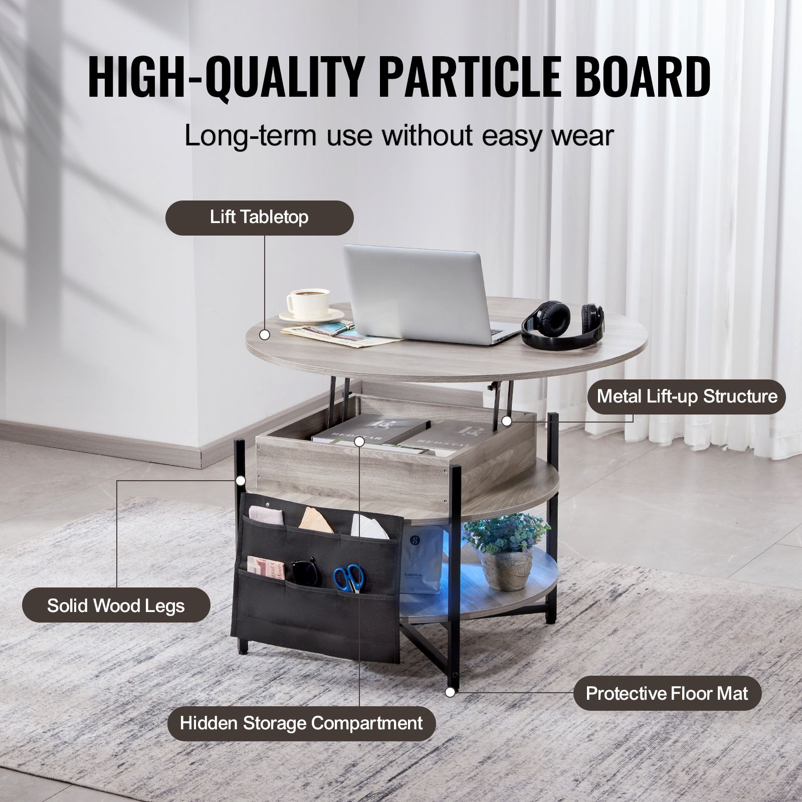 Lift Top Coffee Table 35.3" Round Coffee Table for Living Room White โ image 5