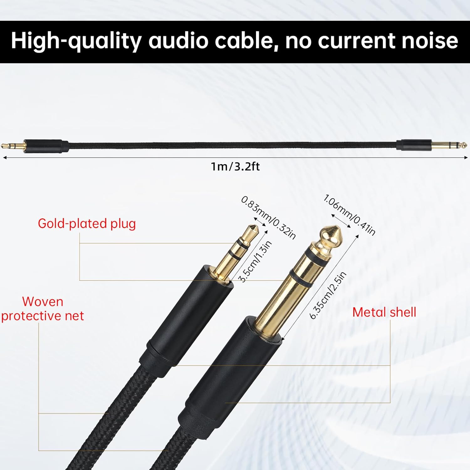 2 Pack 1/8 to 1/4 Stereo Audio Cable, 3.5mm TRS to 6.35mm Audio Cable 4Ft Stereo Cable Braided Hi-Fi Sound Bidirectional Stereo Audio Adapter Jack for Home — image 3