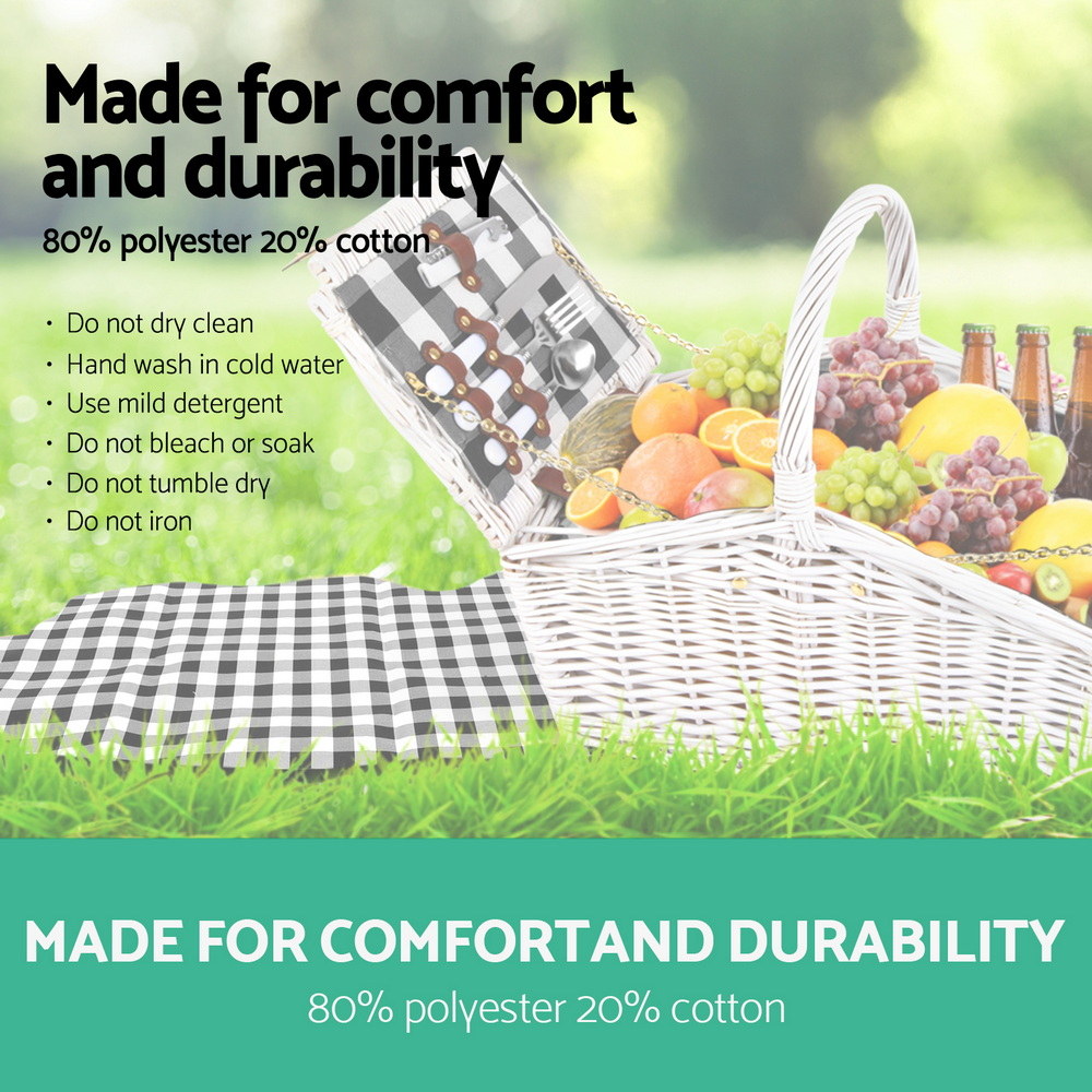 Alfresco 2 Person Picnic Basket Set Willow Vintage Baskets Insulated Blanket Bag โ image 6