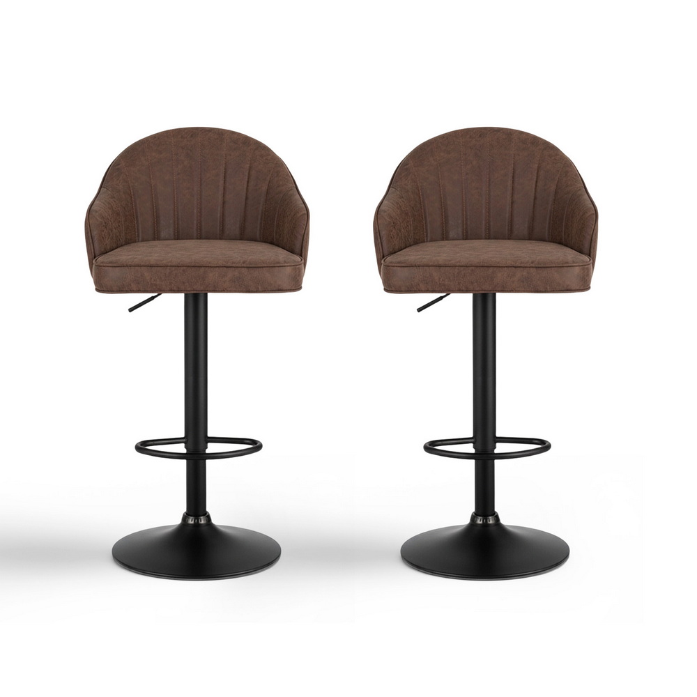Artiss 2x Bar Stools Kitchen Swivel Gas Lift Counter Chair Shell Leather Brown — image 3
