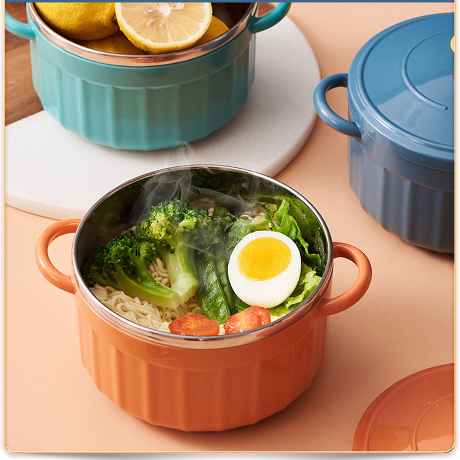 Noodles Bowl with Lid Binaural Noodles Bowl Home Dorm Student Covered Bowl Large Sapphire Blue โ image 3