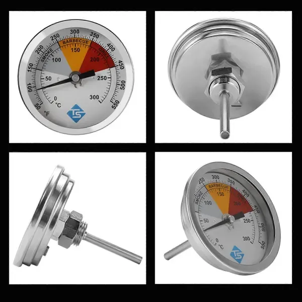 BBQ Grill Thermometer Replacement, Large-Dial Analog Bimetal Temperature Gauge for Charcoal Grill Lids, Silver — image 5
