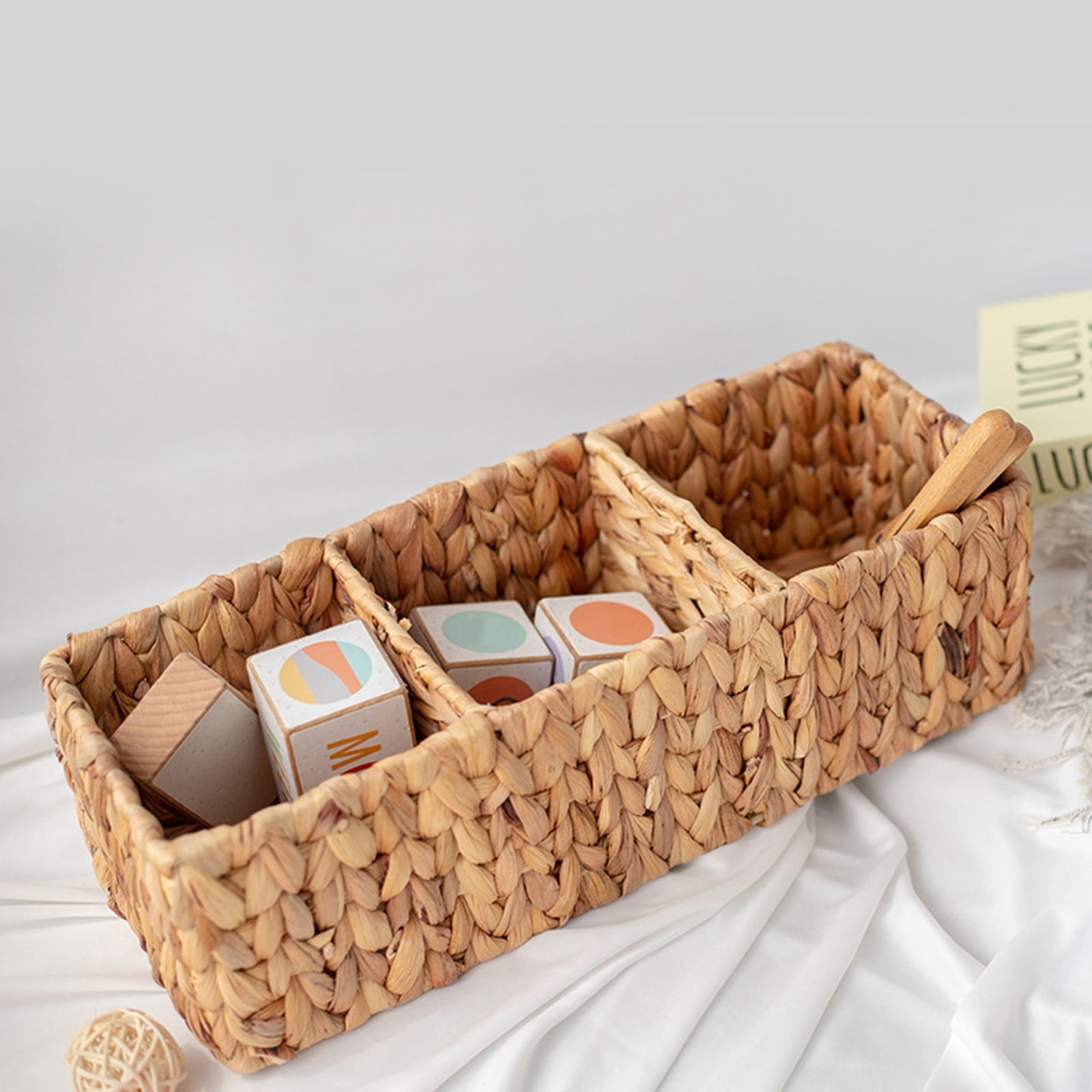 Cotton Rope Storage Basket with PU Leather Handles, Woven Organiser for Toys, Laundry, Blankets, 43 × 17 × 13 cm, Khaki — image 3