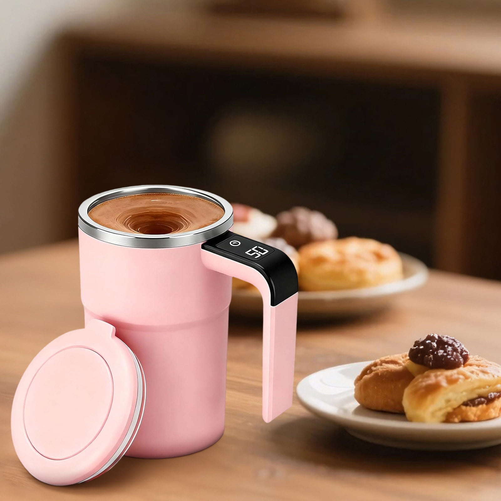 Self-Stirring Magnetic Coffee Mug with Temperature Display, Automatic Mixer for Coffee, Tea and Shakes, 304 Stainless Steel Liner, Pink — image 5