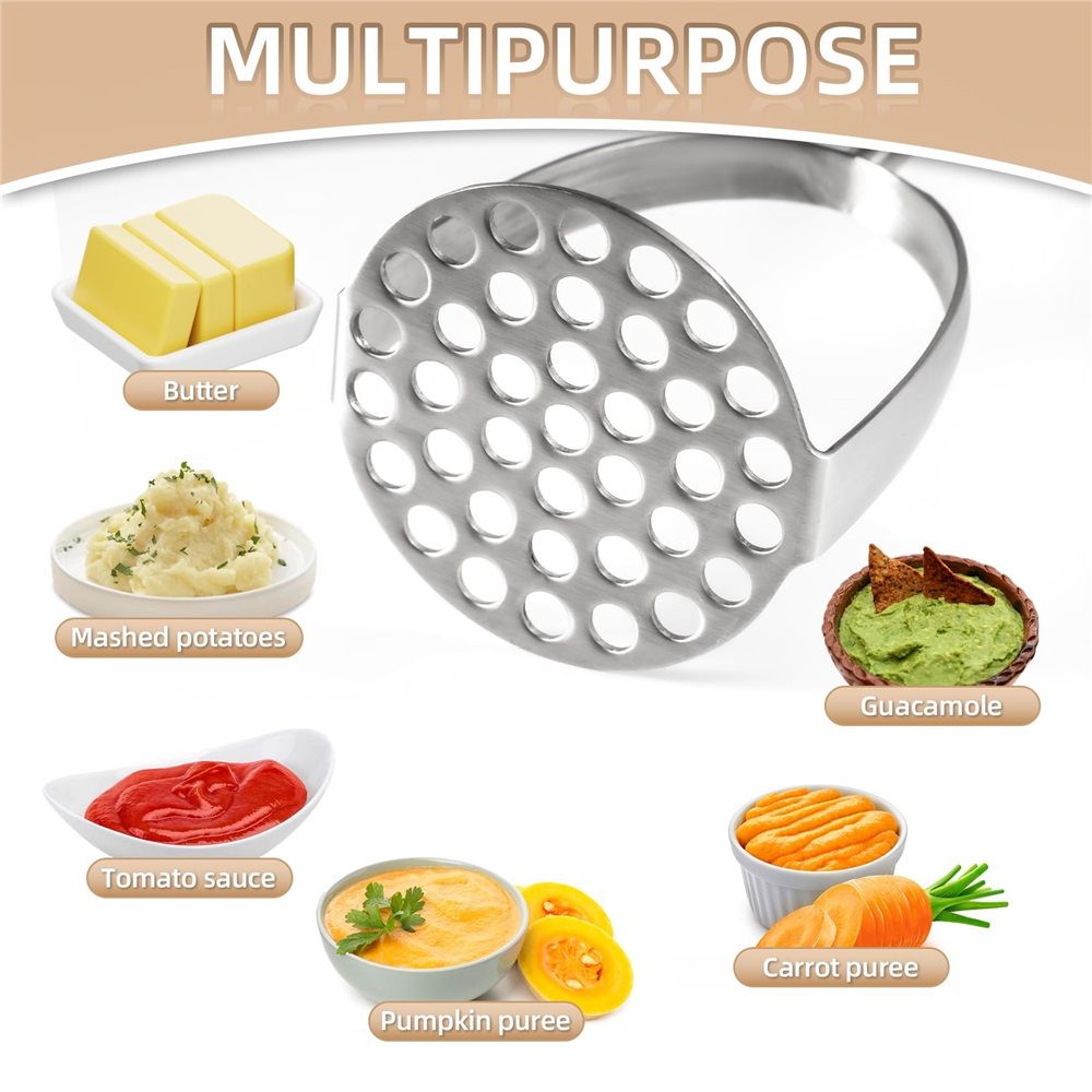 Potato Masher Stainless Steel, Manual Mashed Potato Masher,Wooden handle Potatoes Smasher Kitchen Tool for Avocado,Potatoes, Vegetables, 12.6Inch Long handle — image 3