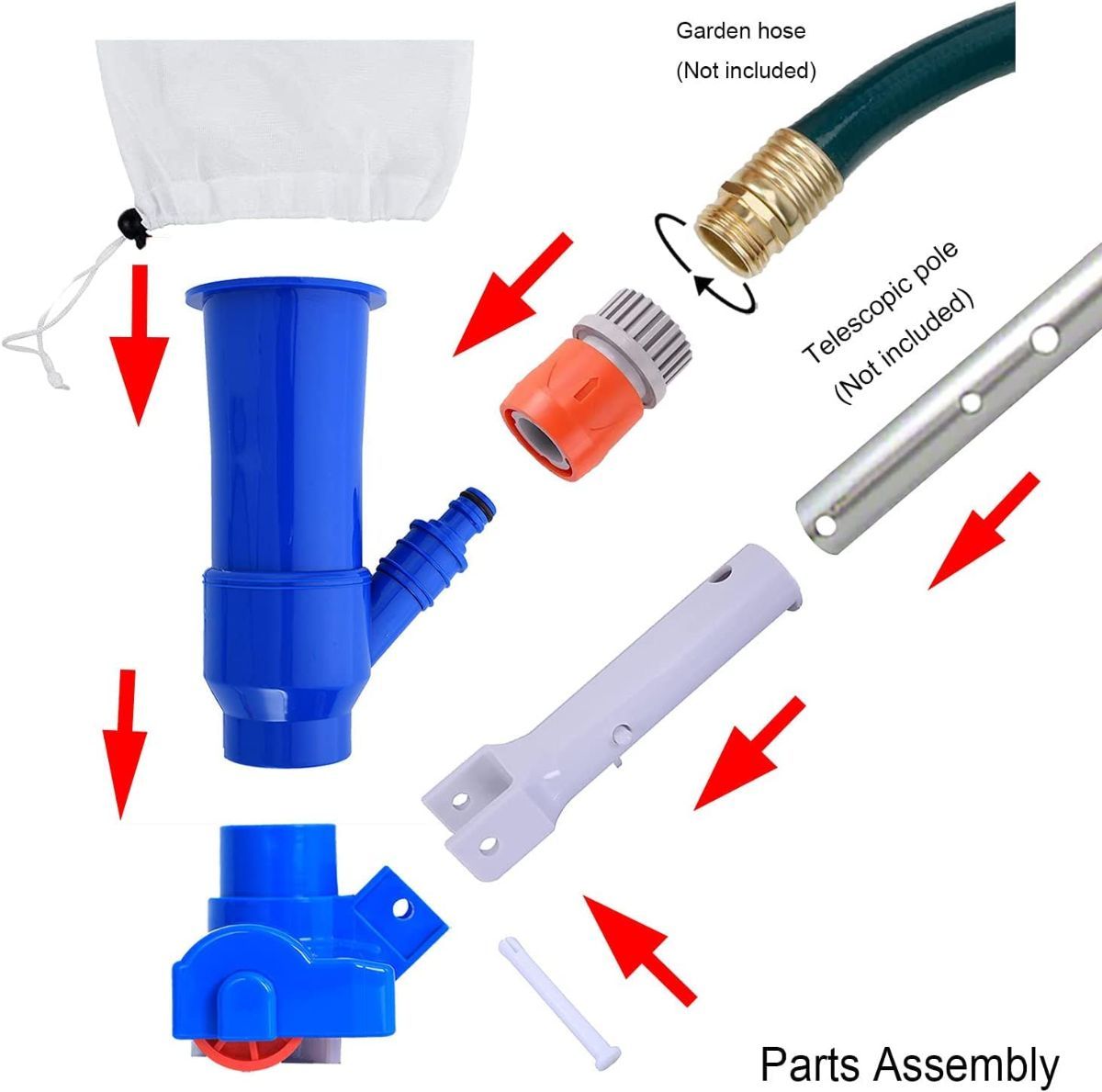Jet Vacuum W/ 6 Section Poles of 57" for Frame Aboveground/Inflatable Pool Spa, No Electric Power Needed — image 5