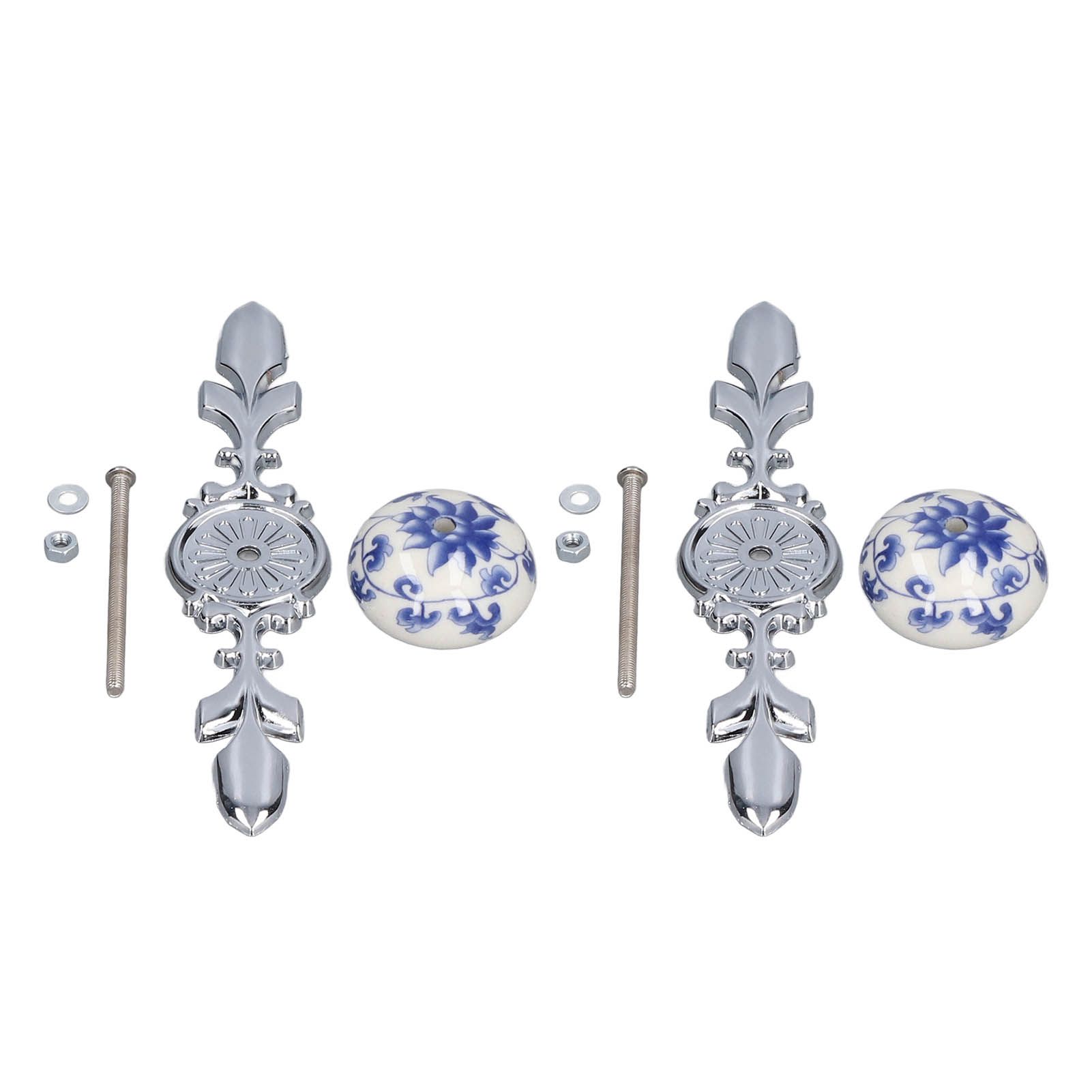 2pcs/set Ceramic Cabinet Handle Modern Simple Style Hand Painted Ceramic Cabinet Knobs1060D Rich Flower Blue and White Porcelain — image 2