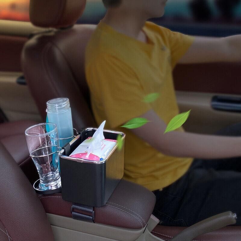 Multifunctional Car Armrest Storage Box with Tissue Holder and Dual Cup Rack - Beige โ image 5