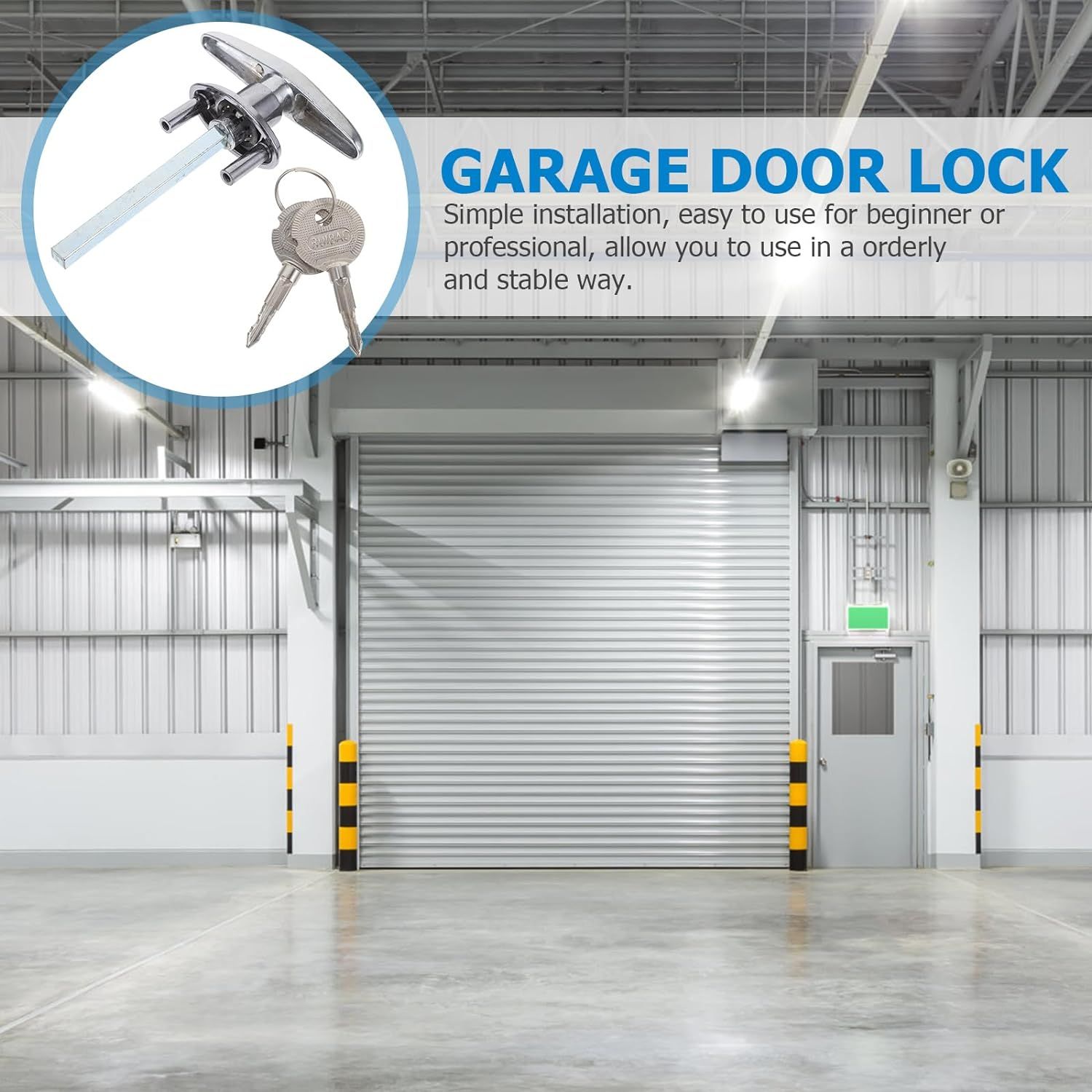 Garage Door Handle, Metal Locking T-Handle Barn Door Handles with Keys Universal Shed Door Lock Garage Door (Silver) — image 2