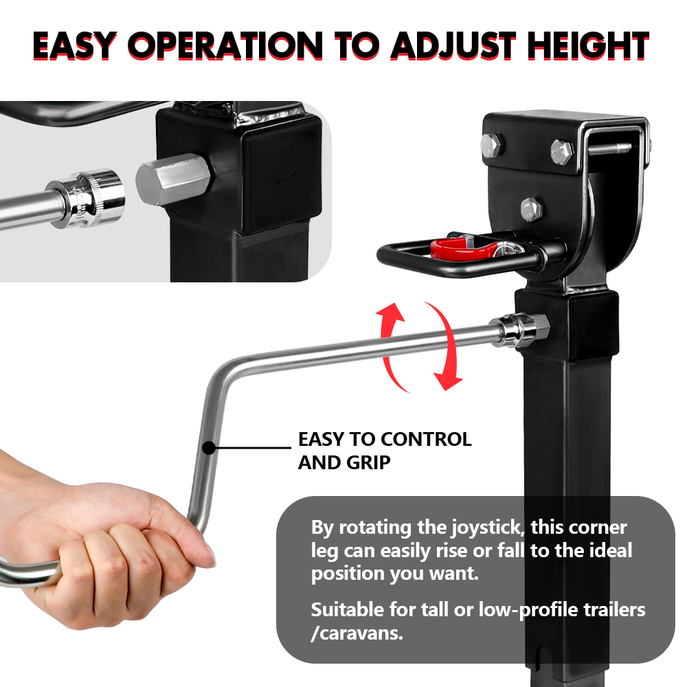 X-BULL 4x 440mm Drop Down Corner Legs W/Handle Steel Base Caravan Stabilizer Black — image 6