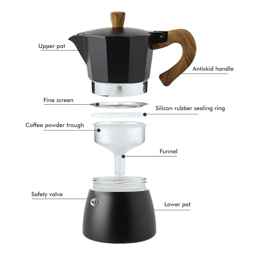 150ML/300ML Portable Aluminum Italian Style Espresso Maker Moka Pot Coffee Maker Household Mocha Cold Extract Pot for Making Cappuccino Latte — image 3