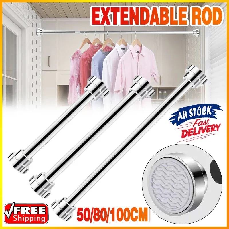 Adjustable Tension Rod Extendable Rack Shower Wind Curtain Closet Pole 50-160cm - 105-160cm — image 2