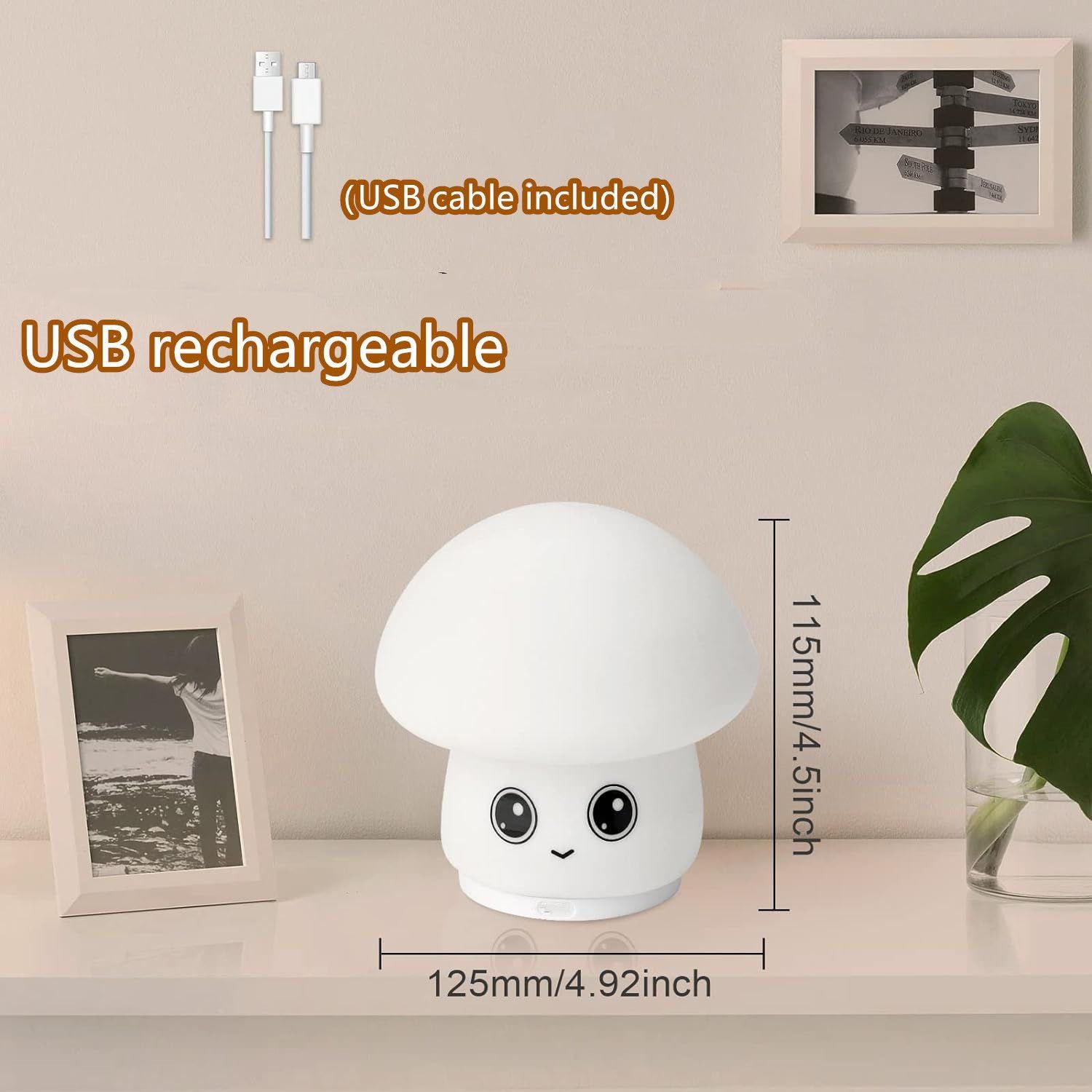 Mushroom Night Light- 7 Colors Decor Mushroom Table Lamp for Kids/Baby/Adults,Soft Silicone Nightlights — image 3