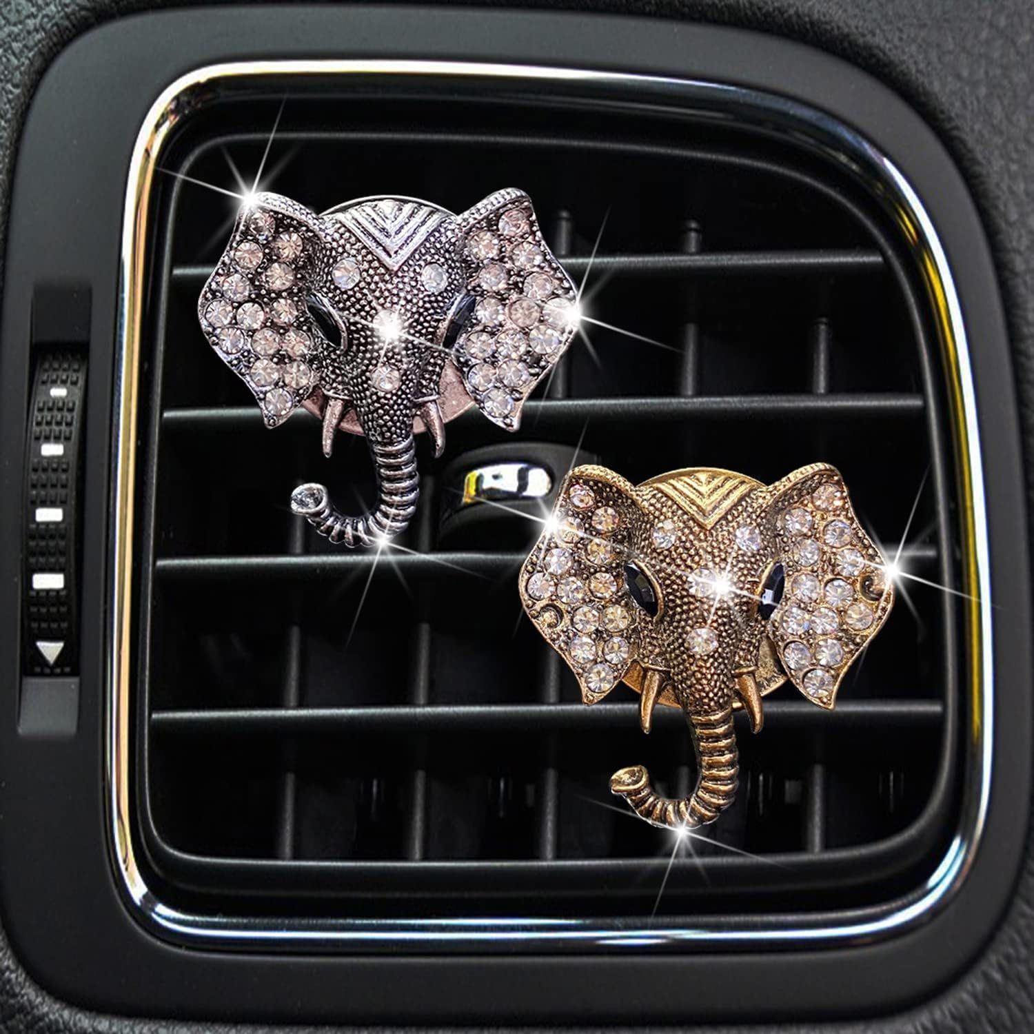 Bling Rhinestone Elephants Head Car Air Vent Clip Dashboard Outlet Clip Air Freshener Vent Clips Decorative Cute Car Decor