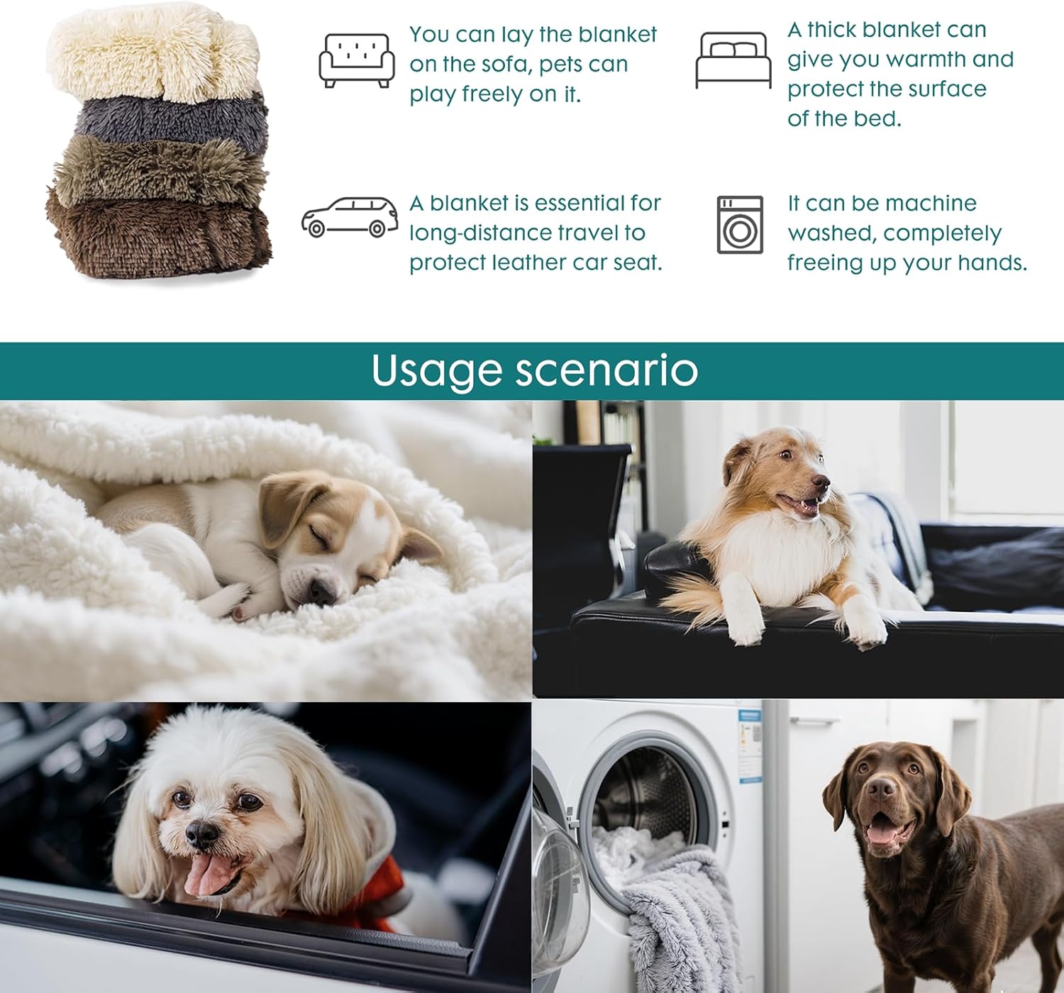 Waterproof Dog Blanket for Couch & Furniture Protection - Super Soft Reversible Throw Large Dogs Cats, Calming Washable Fur Sherpa Pet (50x60 Inch, Grey) Grey โ image 5