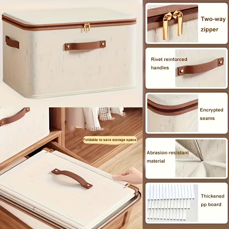 42L Double Zipper Storage Box with Faux Leather Handles | Large Capacity Lidded Basket, Perfect for Storing Clothes, Bedding, and Moving — Ideal for Bedrooms — image 6