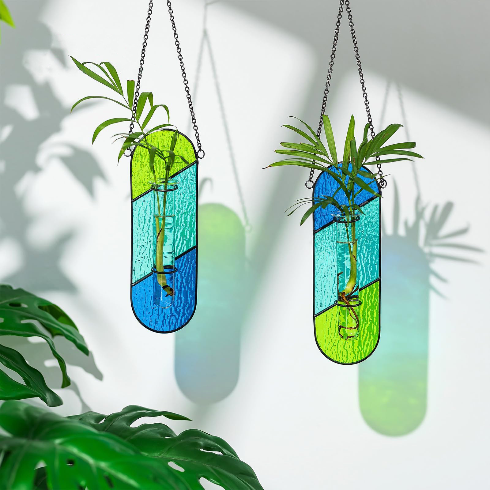 2-Pack Handcrafted Colored Glass Hydroponic Test Tube Vase - Creative Indoor Wall-Mounted Decor for Cuttings & Flowers — image 2