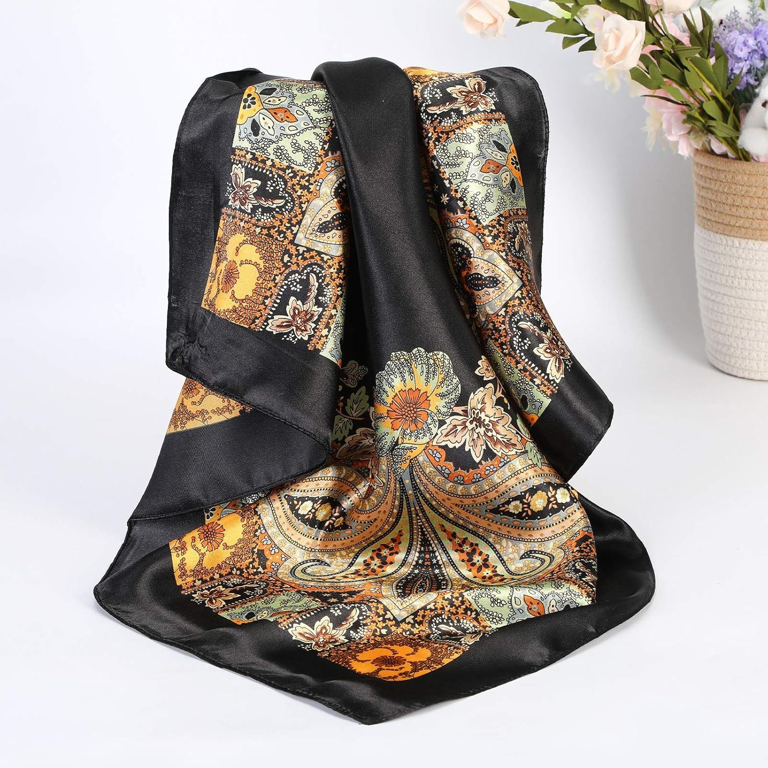 35” Satin Large Square Head Scarves - 4PCS Silk Like Neck Scar Hair Sleeping Wraps Satin Silk Scars or Women — image 5