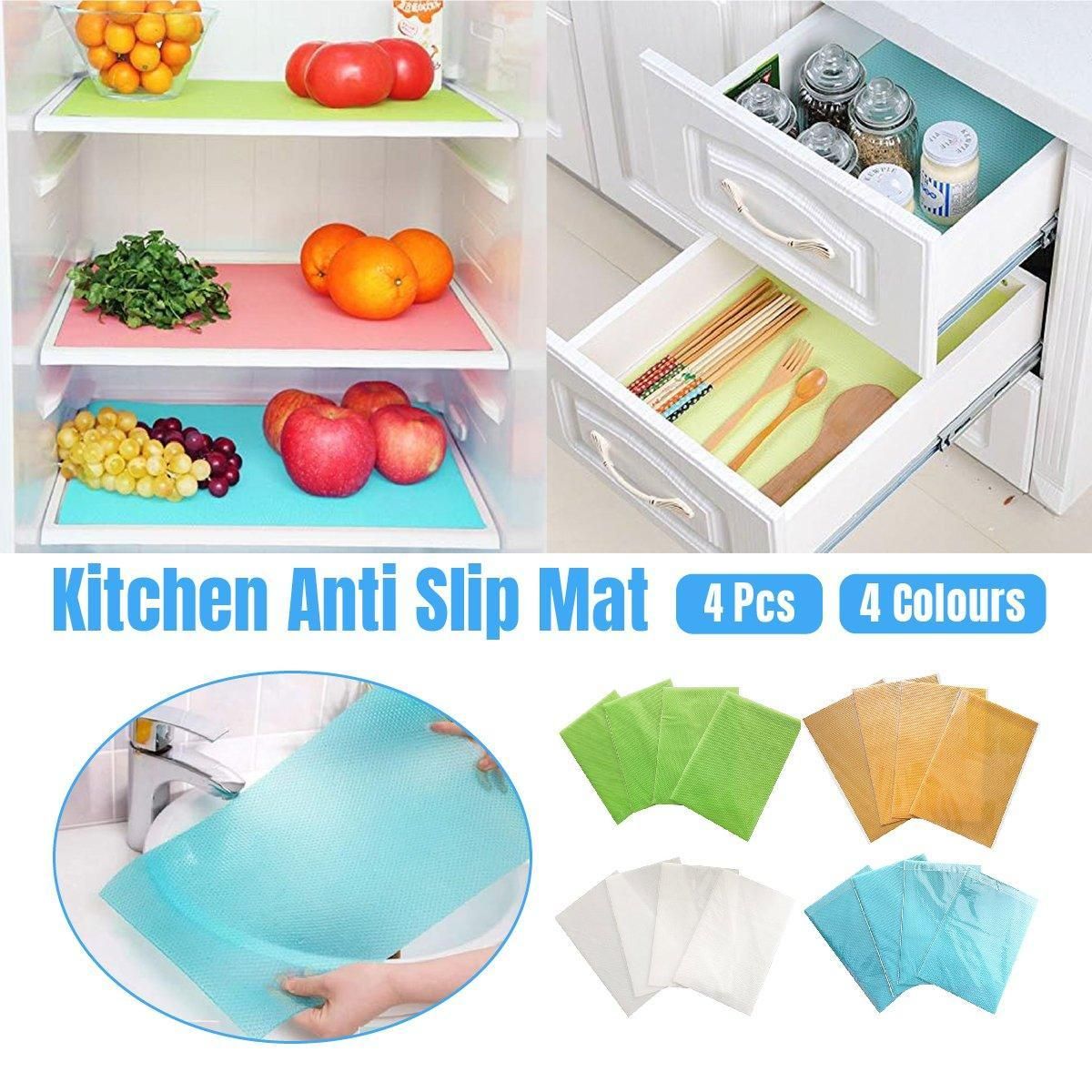 4PCS Cuttable Kitchen Anti-slip Mat Anti-fouling Refrigerator Drawer Liner Mat - Orange — image 2