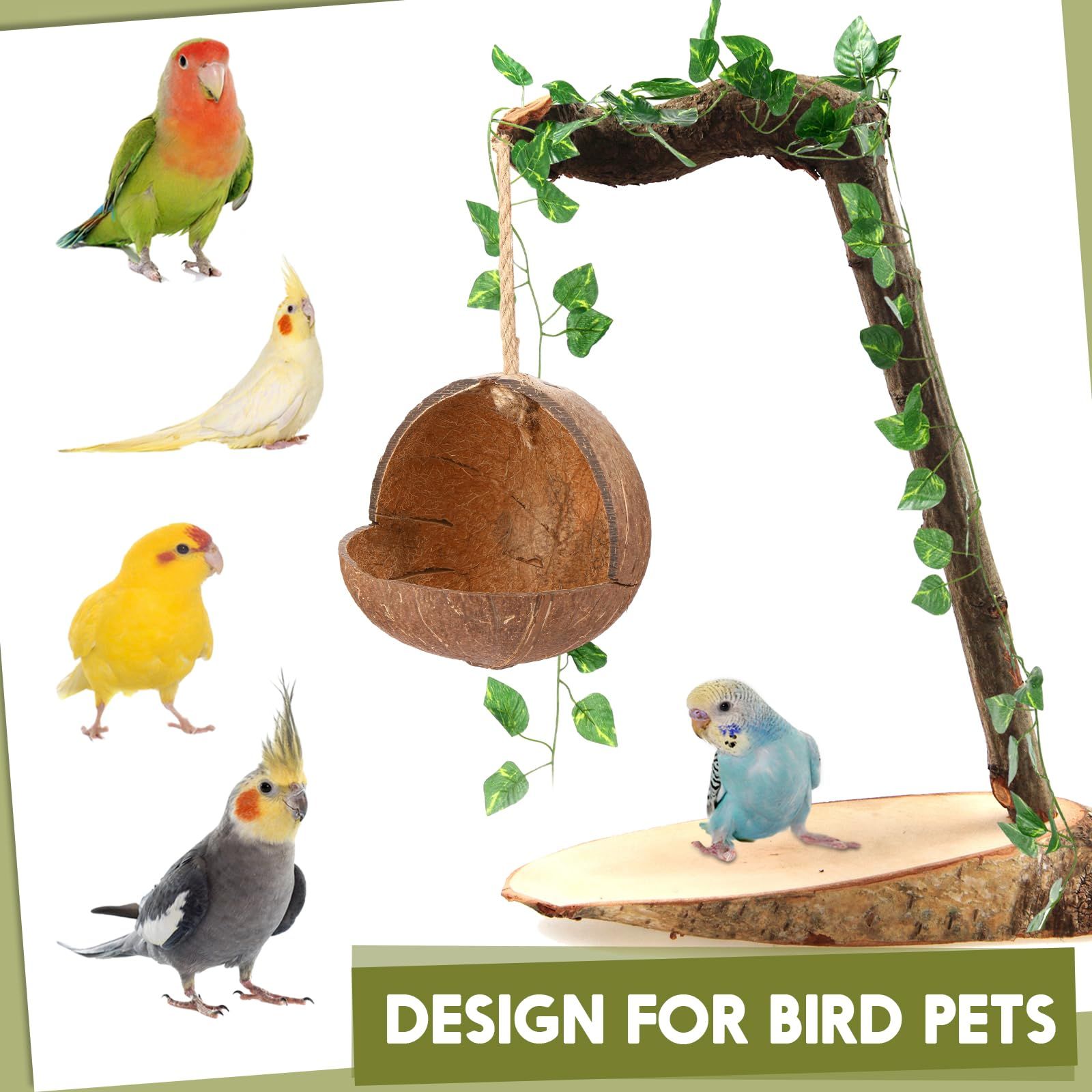 3 Pcs Natural Coconut Bird Hide Nest Birds Parakeet Nest with 6.9 Feet and 4 Hooks, Coconut Fiber Hanging Birdhouse Shell House — image 3