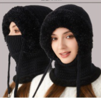 Winter Corn Velvet Hooded Scarf Mask Set - 3-in-1 Thermal Fleece Lined Balaclava for Extreme Cold - Windproof Face Cover for Skiing Cycling - Black (2-Pack