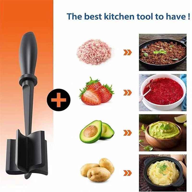 Meat Chopper, Hamburger Grinder, Premium Heat Resistant Smasher for Ground Beef, Burger Grinder Nylon Potato Mix Tool, Meat & Poultry Tenderizers-Black — image 3
