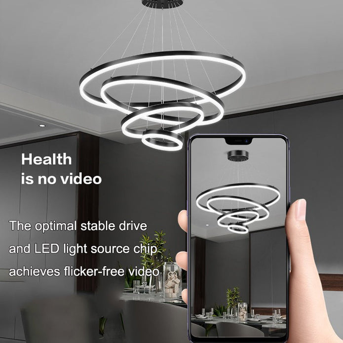 Black 5 Rings Minimalist LED Pendant Light Adjustable Circular Chandelier — image 3