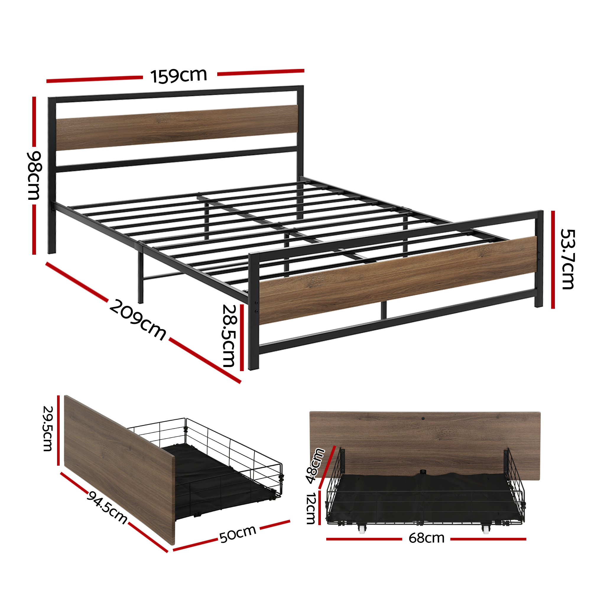Artiss Bed Frame Queen Size Metal Frame with 2 Drawers DREW โ image 2