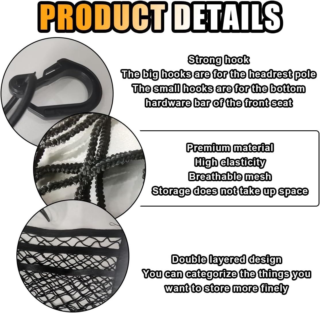 Universal Car 3-Layer Mesh Organizer Bag, Auto Seat Back Pocket Stretch Net Storage, SUV — image 4