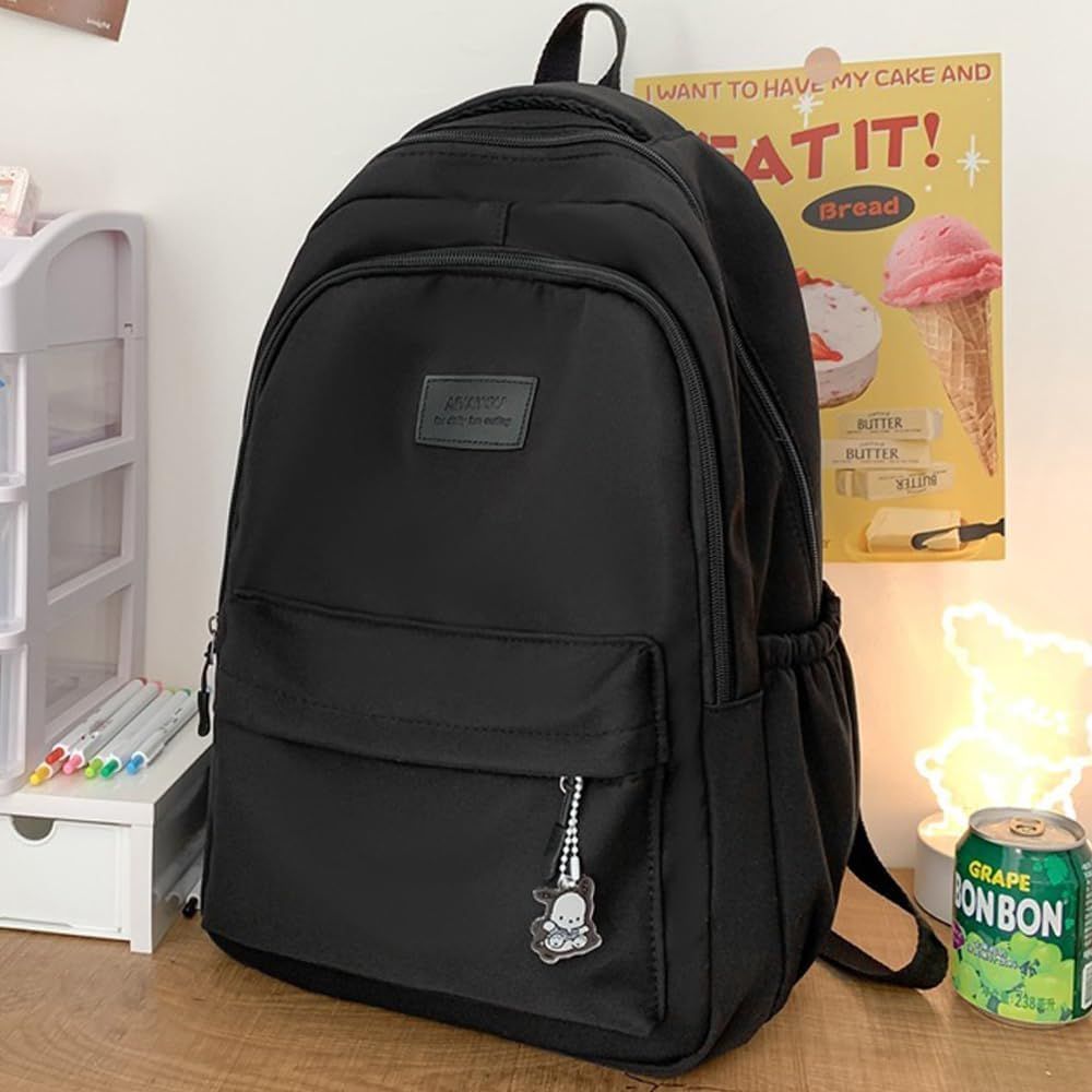 Nylon Kawaii Water-Resistant Lightweight Backpack for Women Cute Laptop Daypack Traveling Daily Bag (Black) — image 3