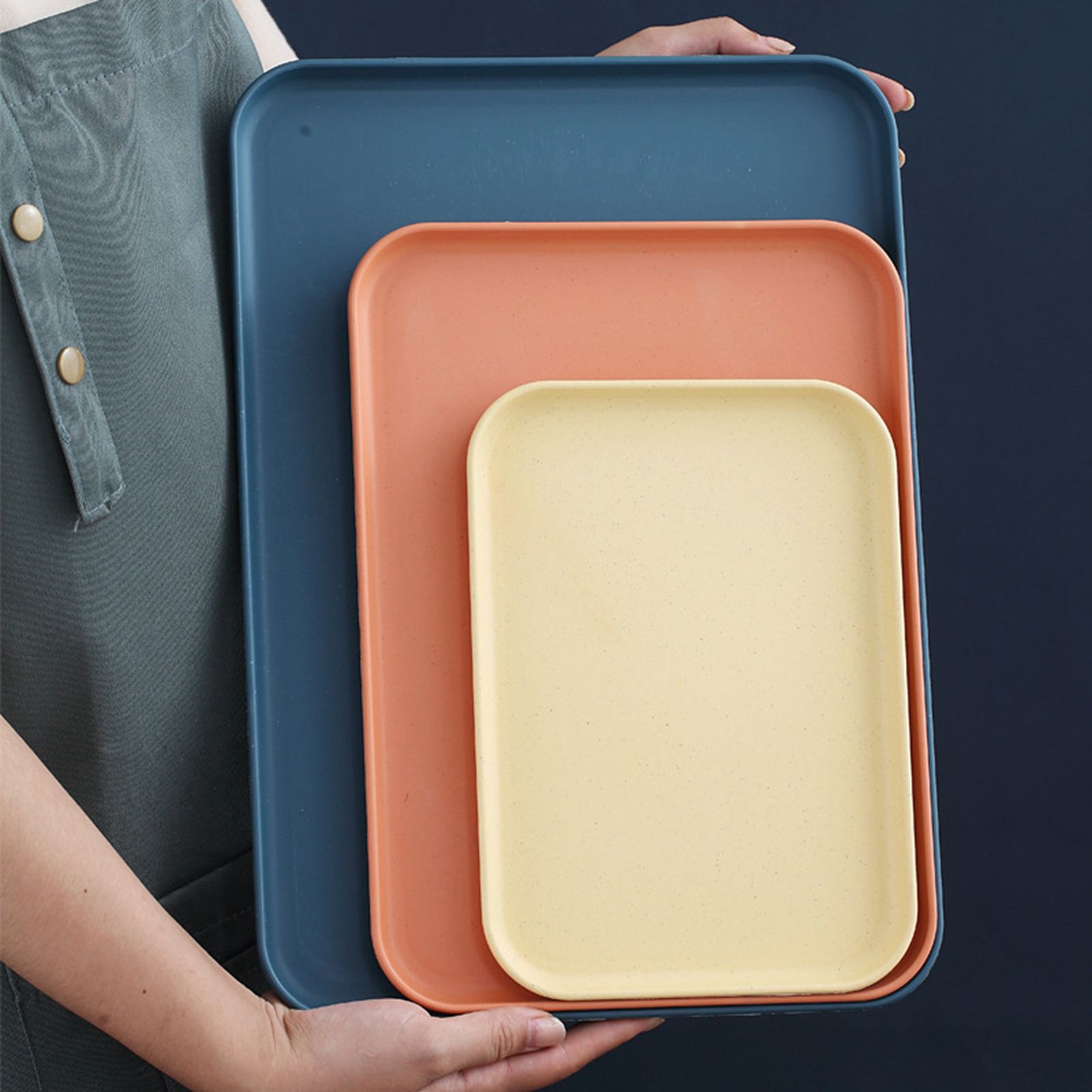 Kitchen Serving Tray Wheat Straw Rectangular Nordic Style Cupcake Fruit Snack Tea Tray for Home Office Restaurant Yellow L (Approx. 38x27cm / 15.0x10.6in) โ image 6